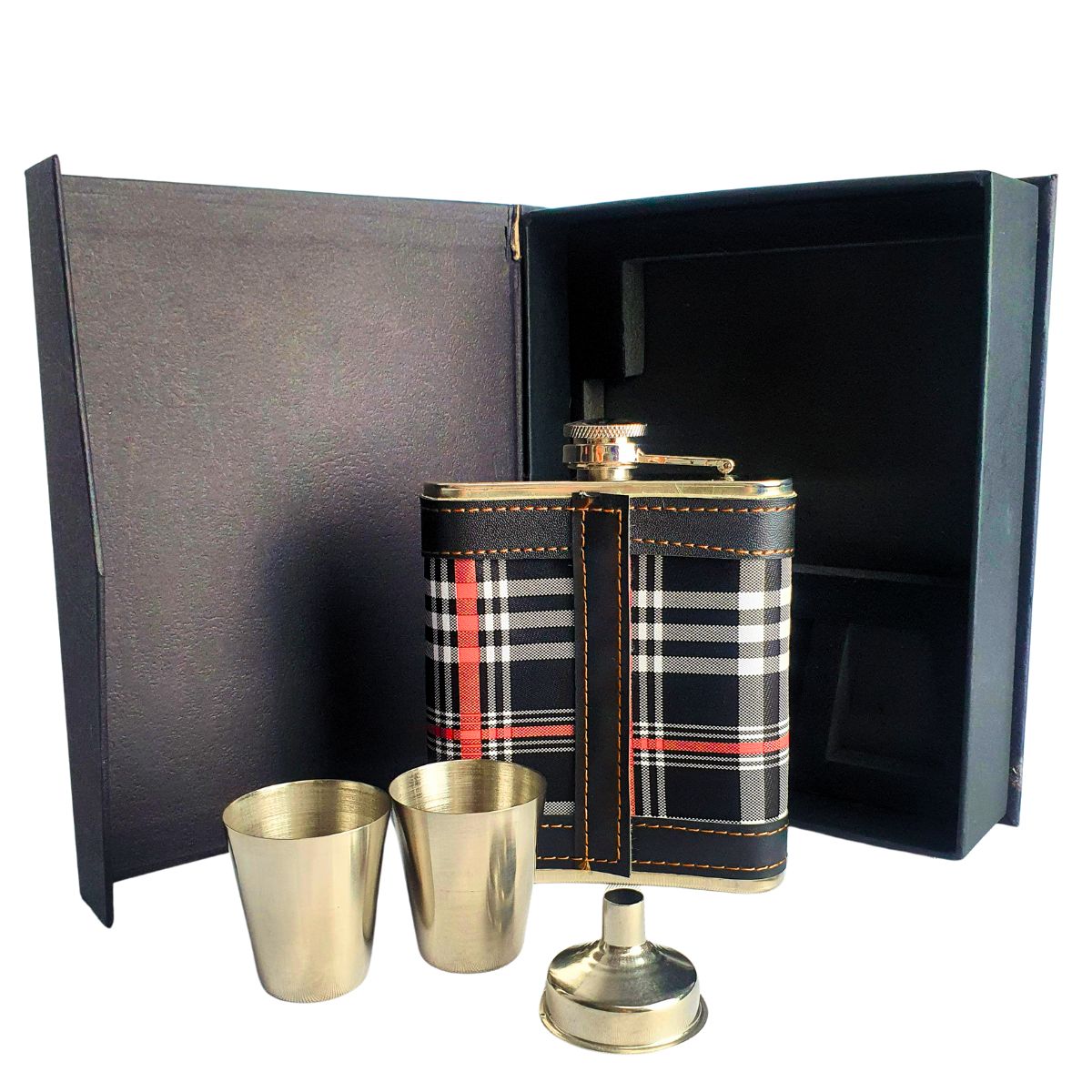 Kit Cantil Porta Bebidas 2 Copos E Funil Xadrez/preto Kit Cantil Porta Bebidas 2 Copos E Funil Xadrez/preto